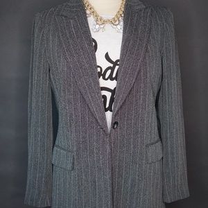 ann tjian for kenar Jackets & Coats - Grey Pinstripe Women's Blazer ann tjian for kenar Jackets & Coats - Grey Pinstripe Women's Blazer